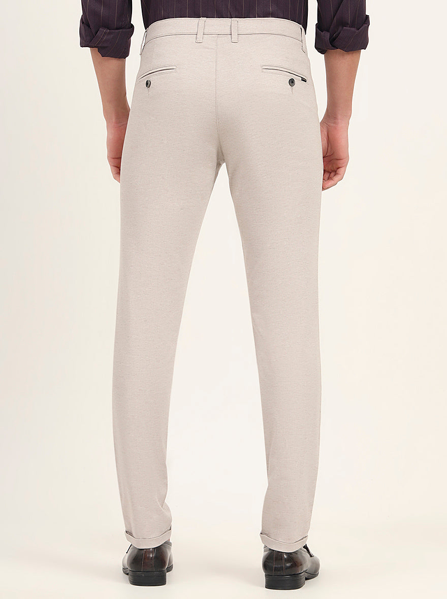Cream Solid Slim Fit Casual Trouser | Greenfibre