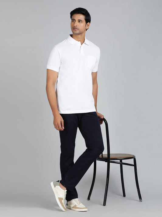 White Solid Regular Fit Polo T-Shirt | Greenfibre