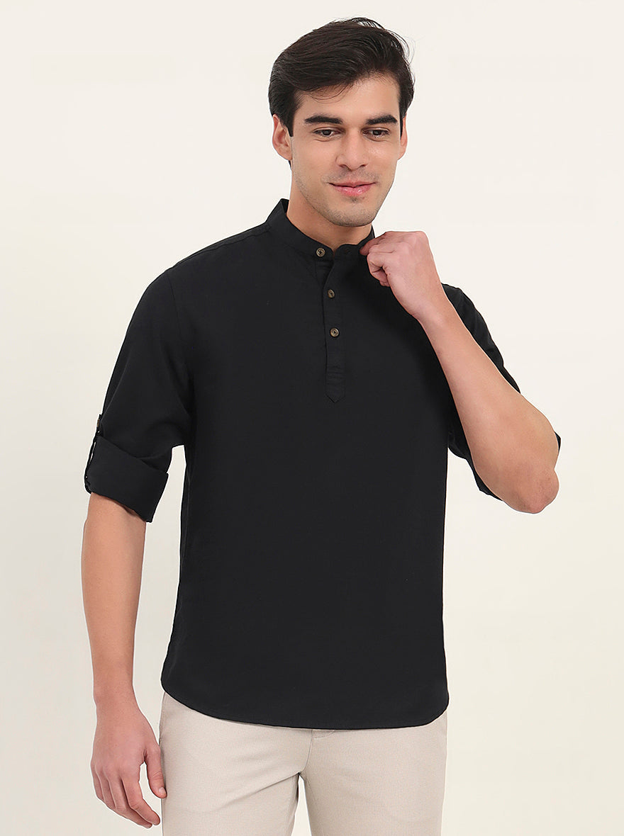 Black Solid Slim Fit Short Kurta | Greenfibre