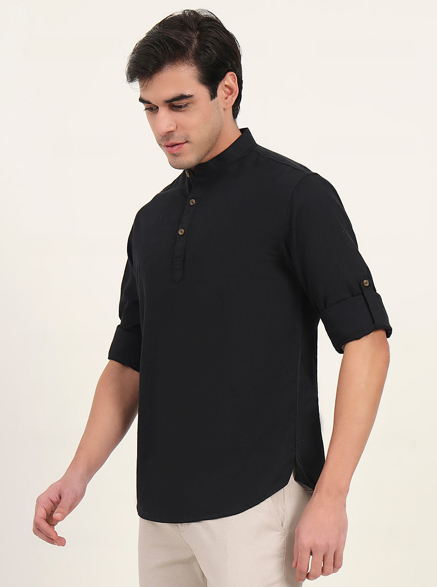 Black Solid Slim Fit Short Kurta | Greenfibre