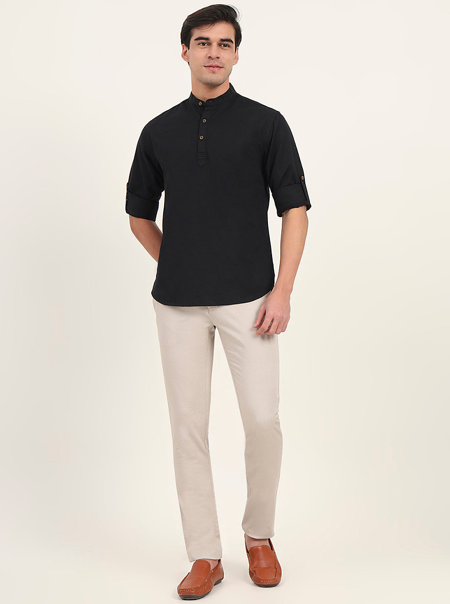 Black Solid Slim Fit Short Kurta | Greenfibre
