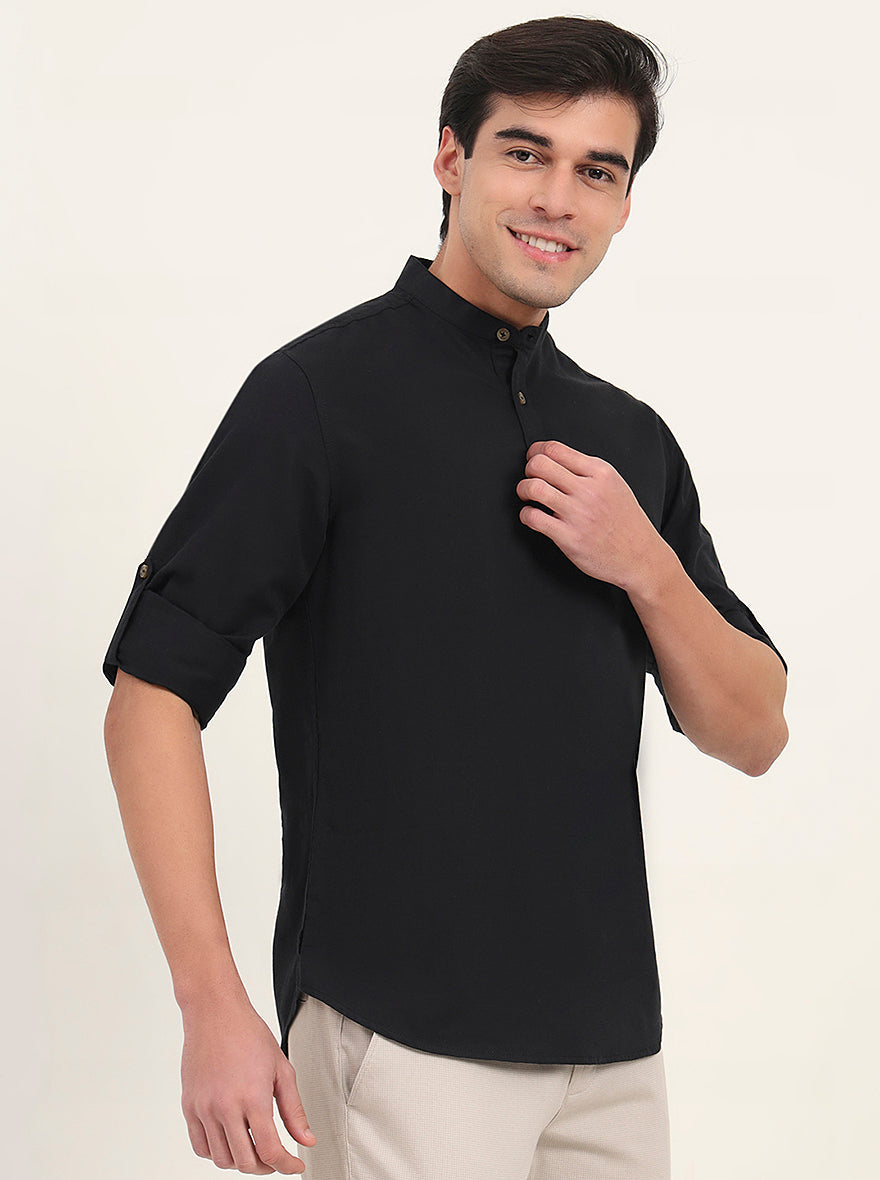 Black Solid Slim Fit Short Kurta | Greenfibre