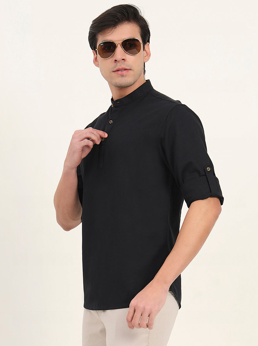Black Solid Slim Fit Short Kurta | Greenfibre
