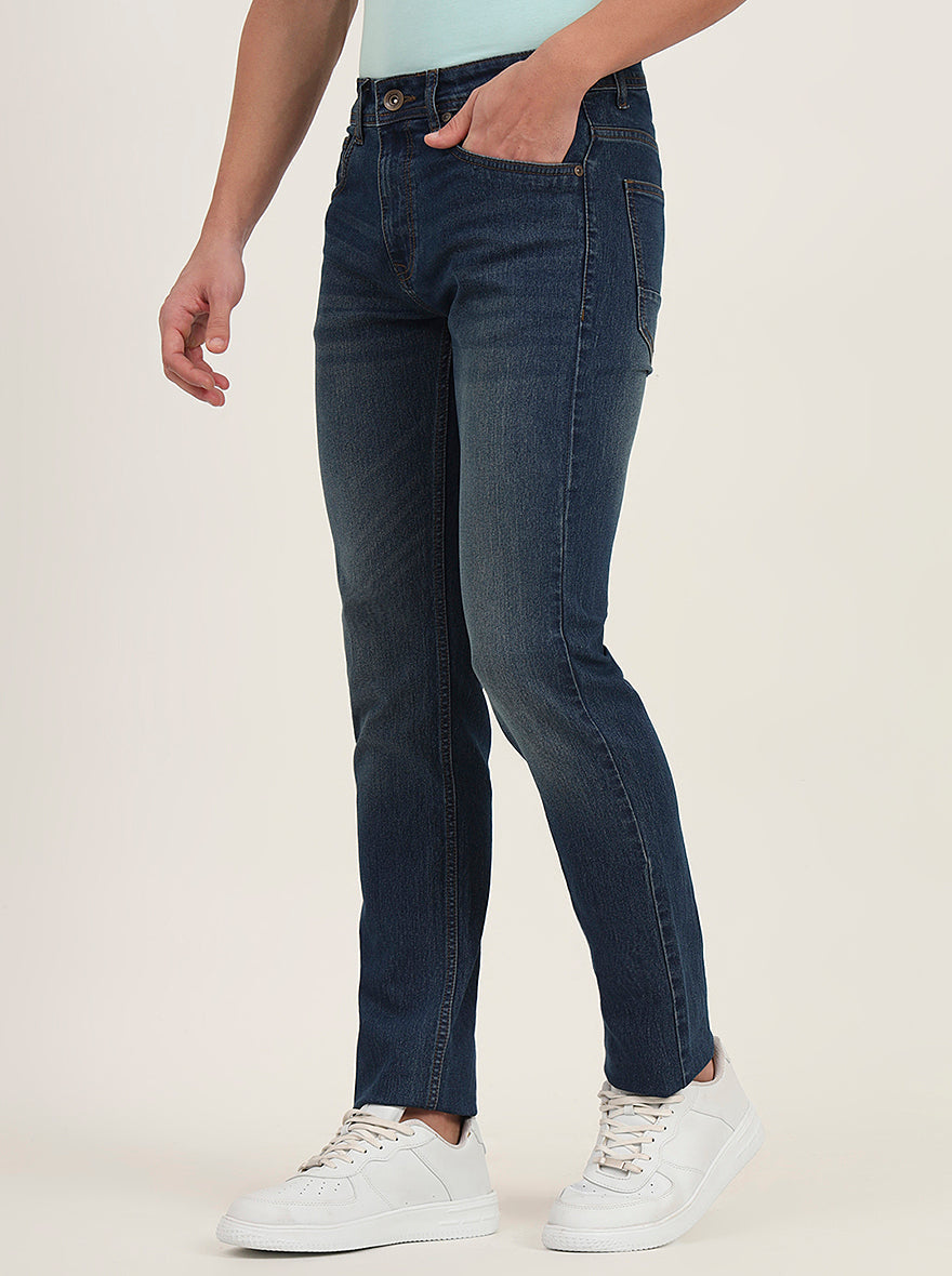 Dark Blue Washed Slim Fit Jeans | Greenfibre
