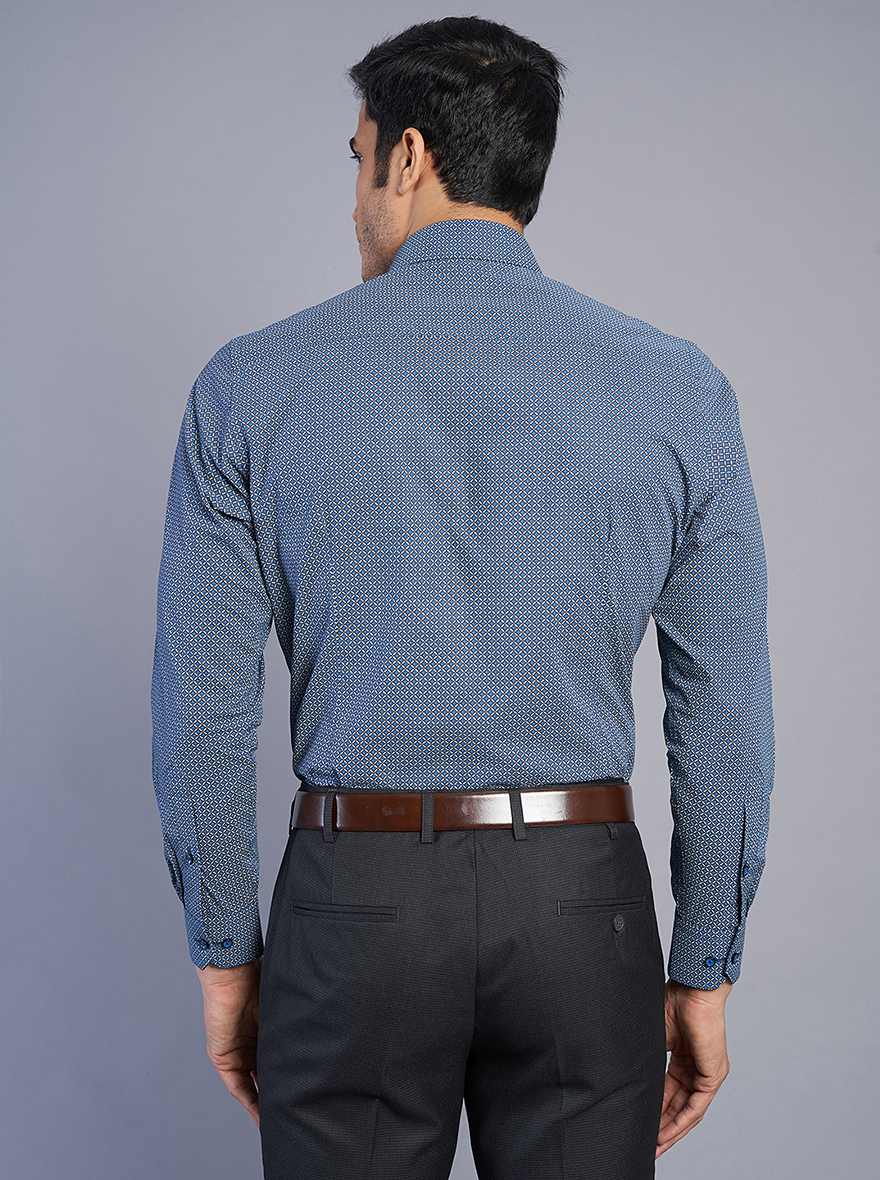 Blue Printed Slim Fit Formal Shirt | Greenfibre