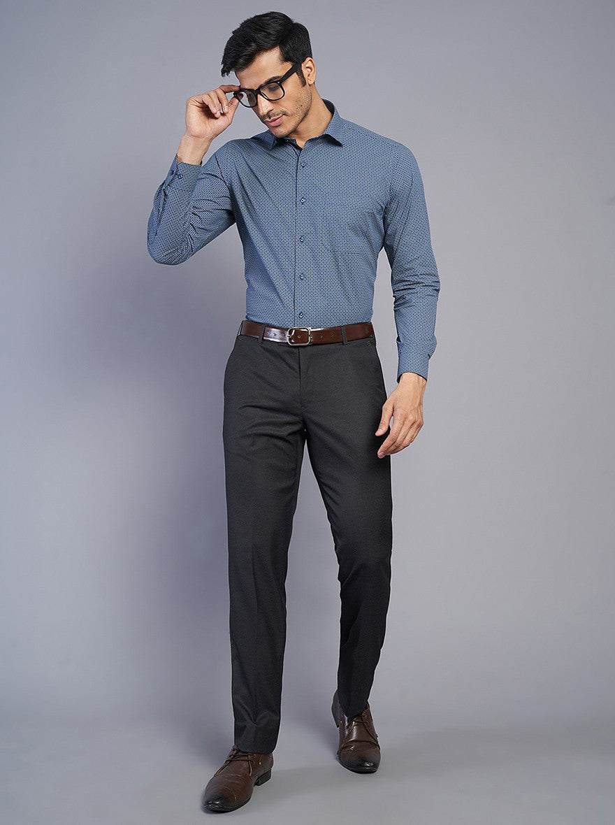 Blue Printed Slim Fit Formal Shirt | Greenfibre