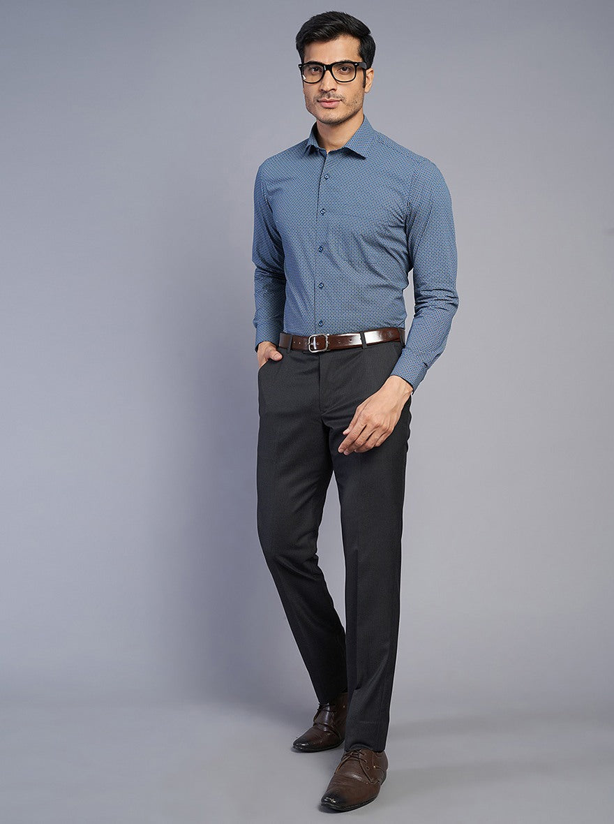 Blue Printed Slim Fit Formal Shirt | Greenfibre