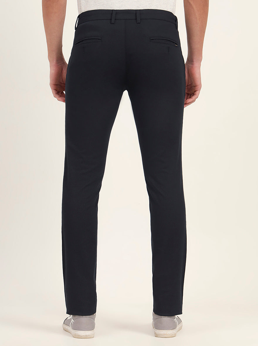 Navy Blue Printed Super Slim Fit Casual Trouser | Greenfibre