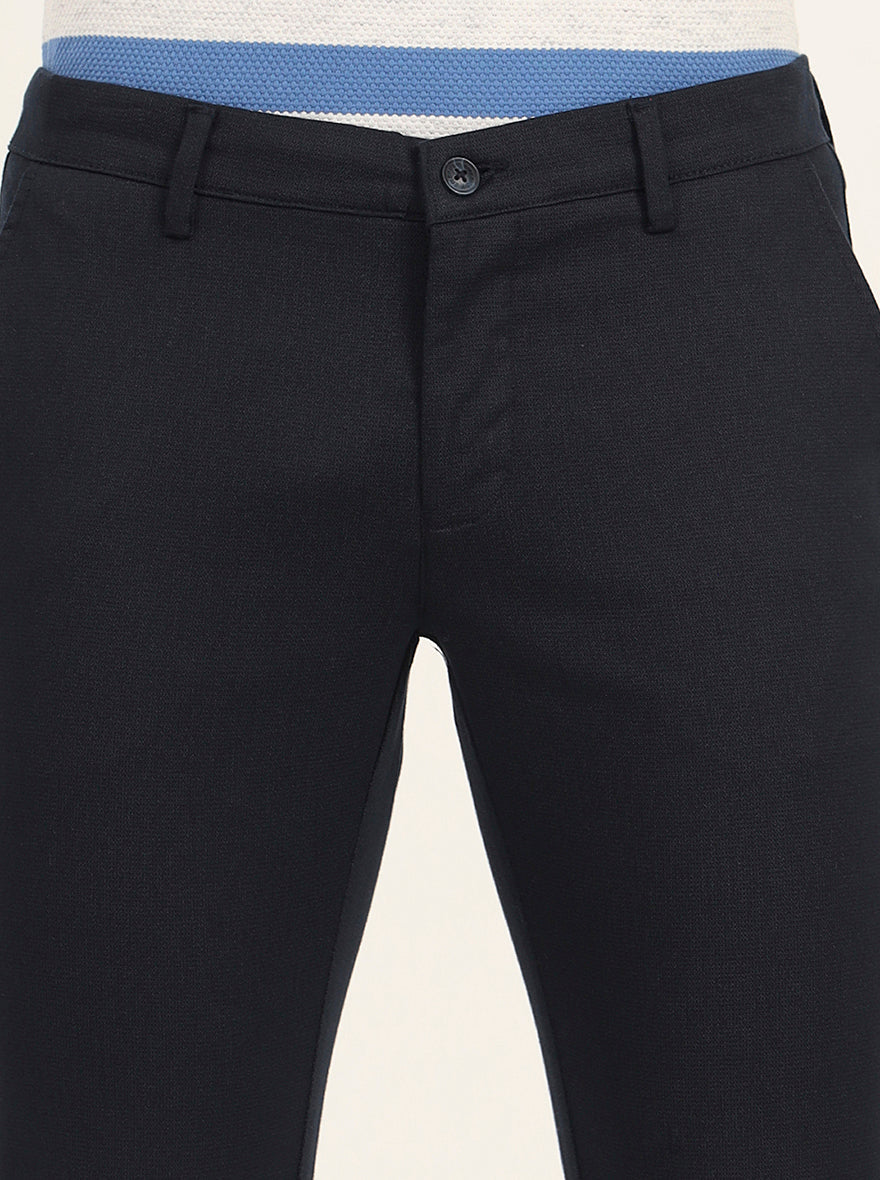 Navy Blue Printed Super Slim Fit Casual Trouser | Greenfibre