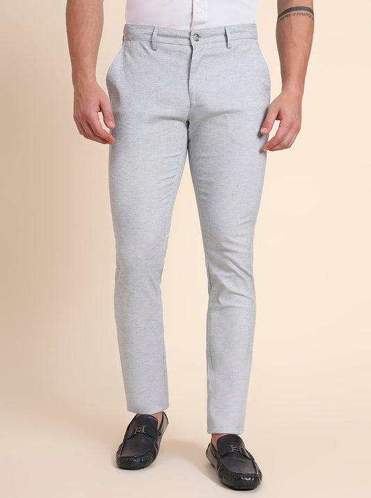 Light Blue Printed Super Slim Fit Casual Trouser | Greenfibre