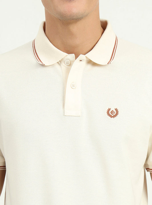 Cream Solid Slim Fit Polo T-Shirt | Greenfibre