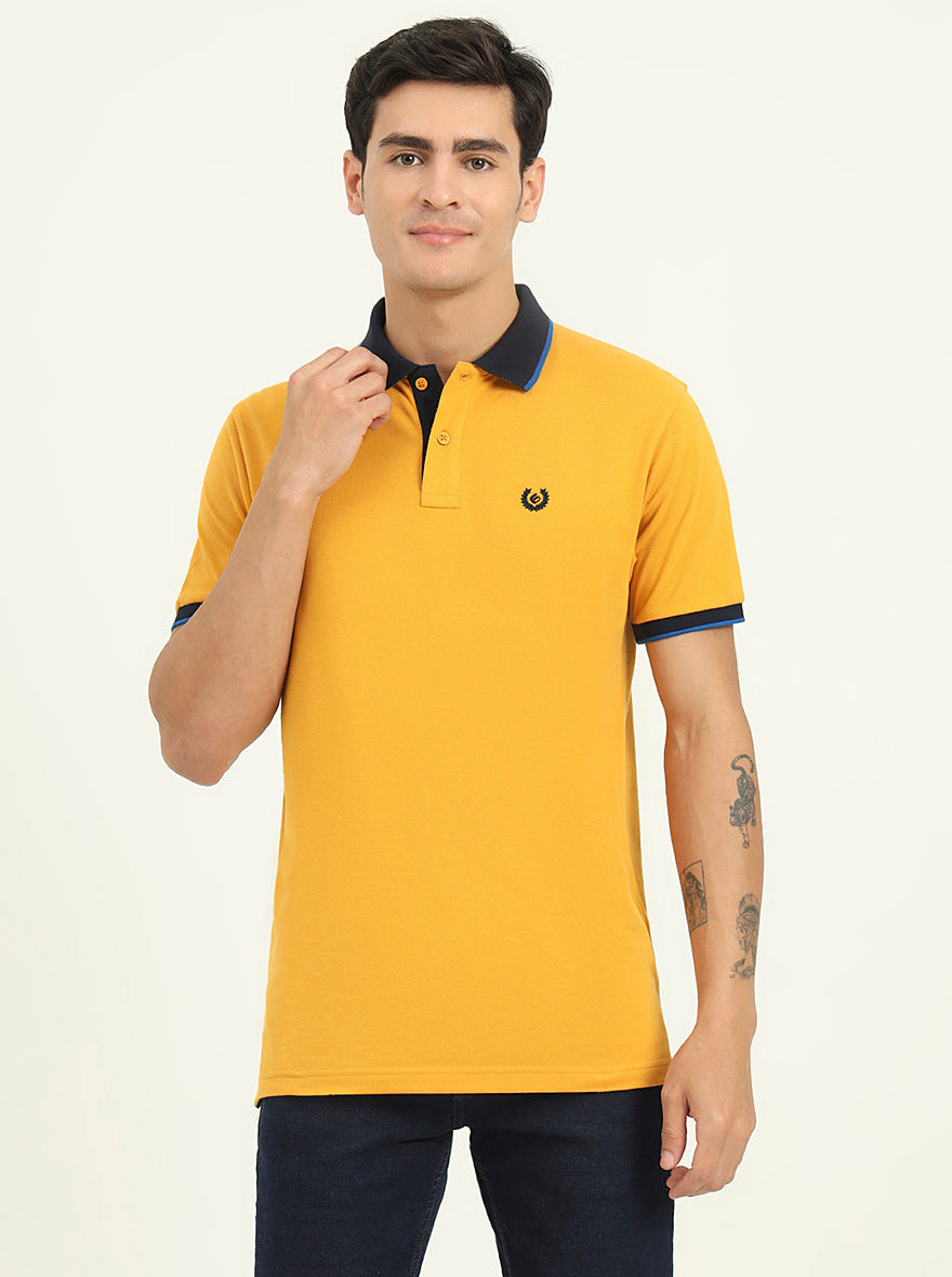 Mustard Yellow Solid Slim Fit Polo T-Shirt | Greenfibre
