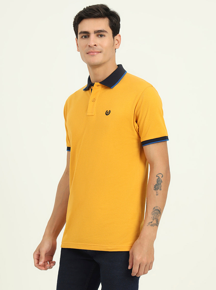 Mustard Yellow Solid Slim Fit Polo T-Shirt | Greenfibre
