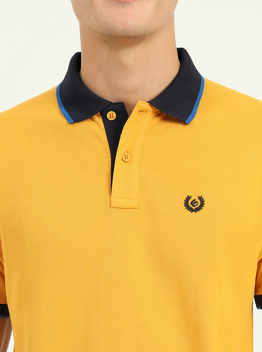 Mustard Yellow Solid Slim Fit Polo T-Shirt | Greenfibre