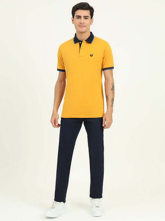 Mustard Yellow Solid Slim Fit Polo T-Shirt | Greenfibre