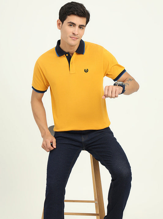 Mustard Yellow Solid Slim Fit Polo T-Shirt | Greenfibre