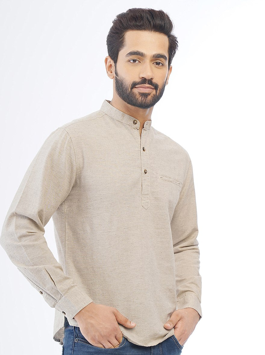 Khaki Solid Slim Fit Casual Shirt | Greenfibre