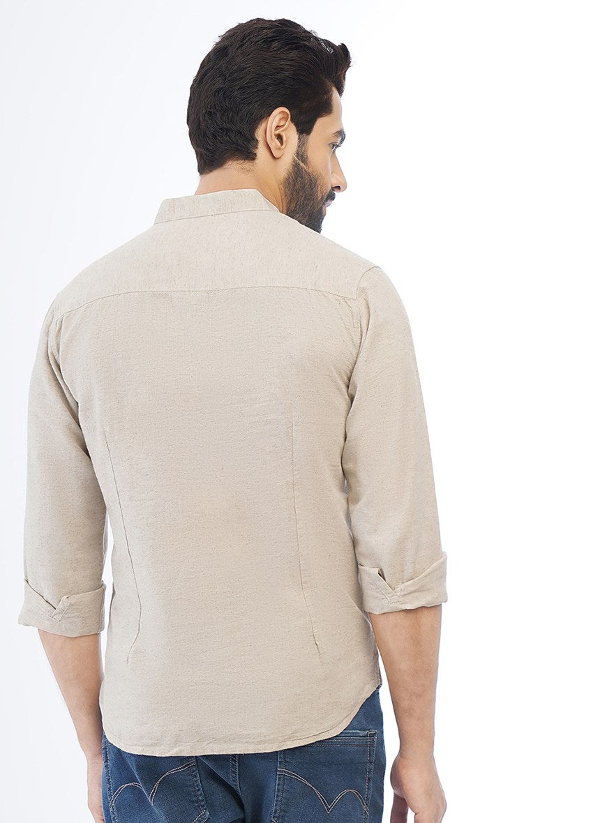 Khaki Solid Slim Fit Casual Shirt | Greenfibre