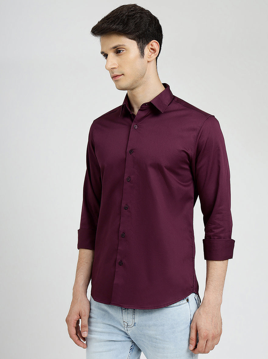 Wine Solid Slim Fit Casual Shirt | Greenfibre