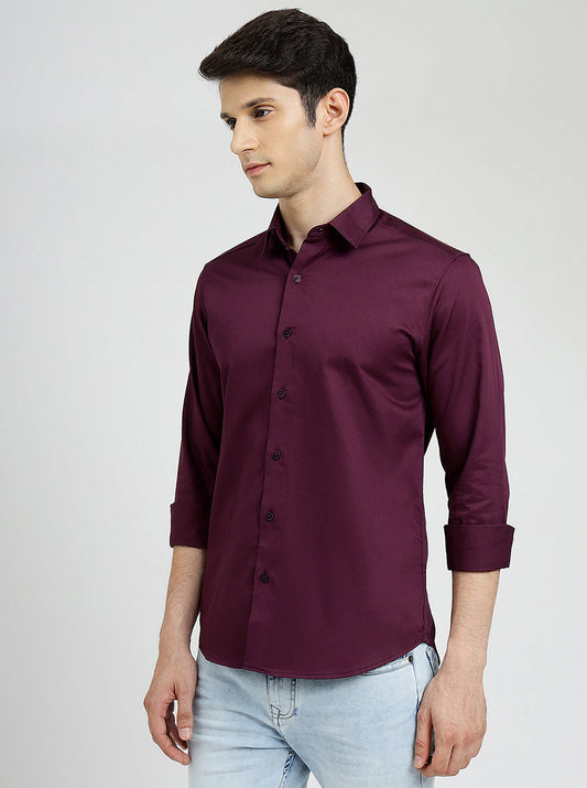 Wine Solid Slim Fit Casual Shirt | Greenfibre