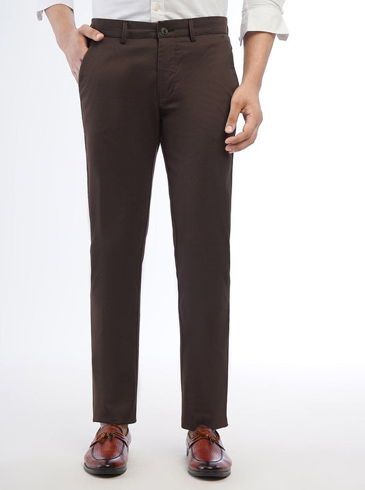 Brown Solid Super Slim Fit Casual Trouser | Greenfibre