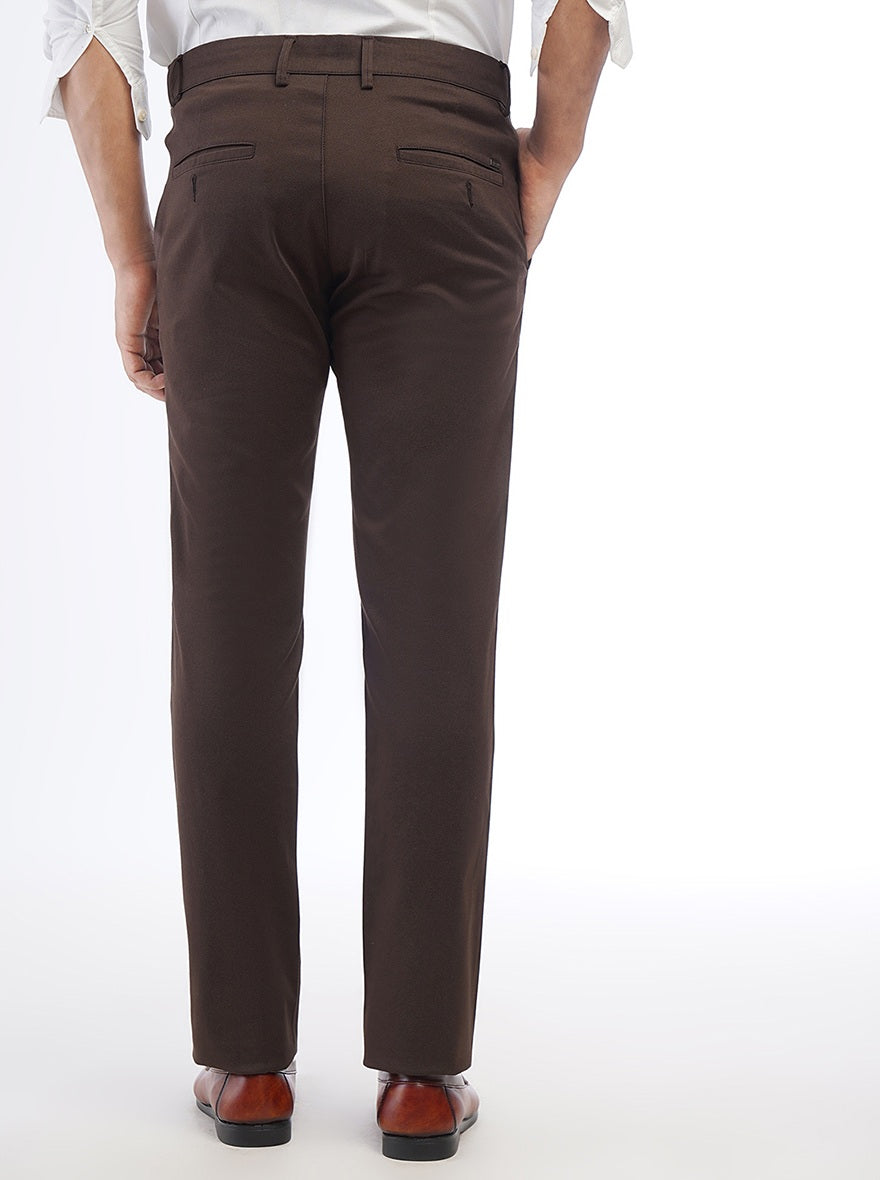 Brown Solid Super Slim Fit Casual Trouser | Greenfibre