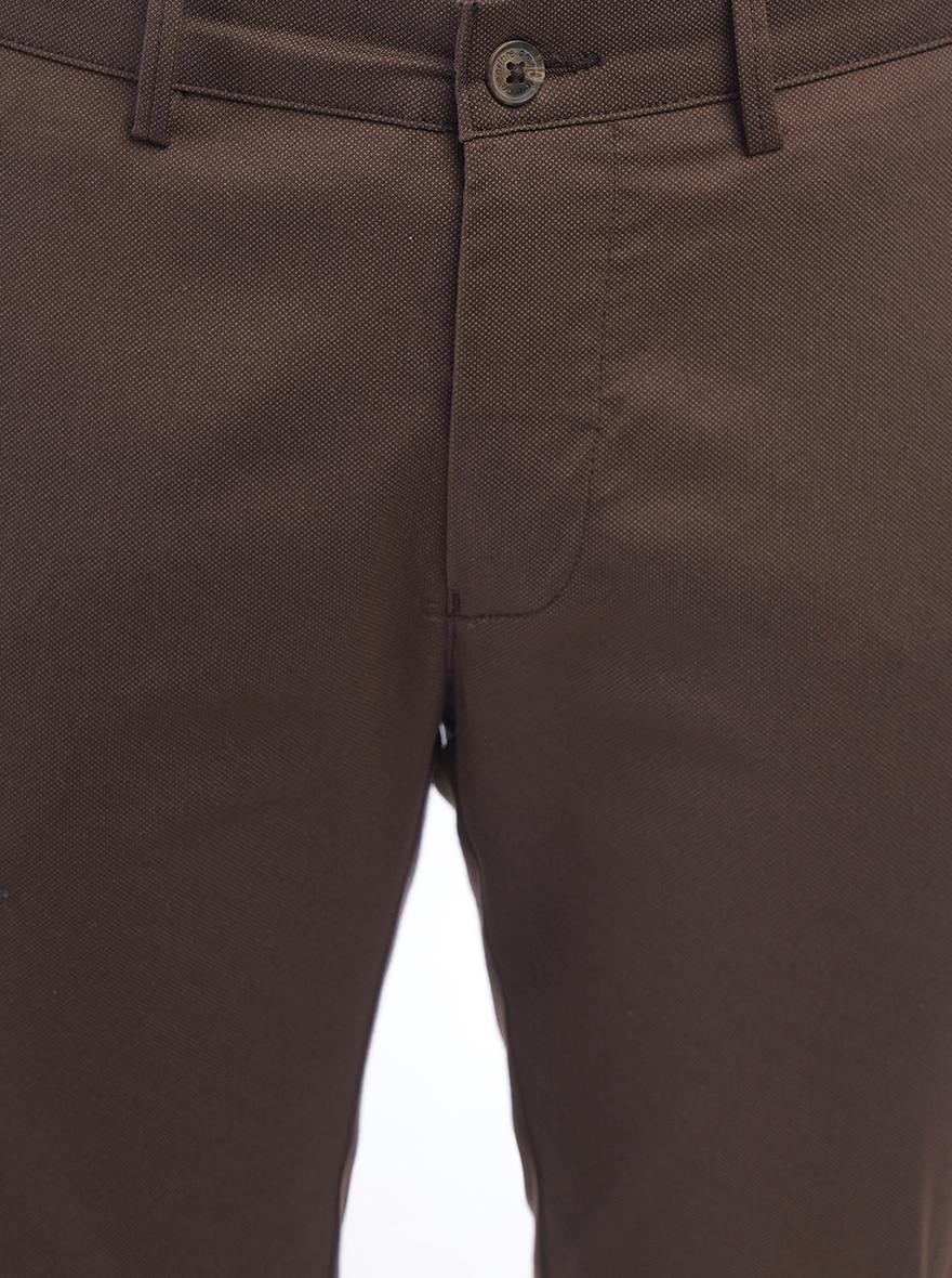 Brown Solid Super Slim Fit Casual Trouser | Greenfibre