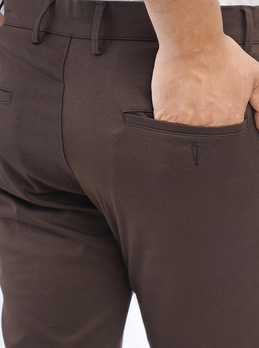 Brown Solid Super Slim Fit Casual Trouser | Greenfibre