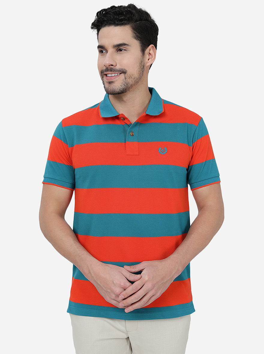 Orange & Blue Striped Slim Fit T-Shirt | Greenfibre