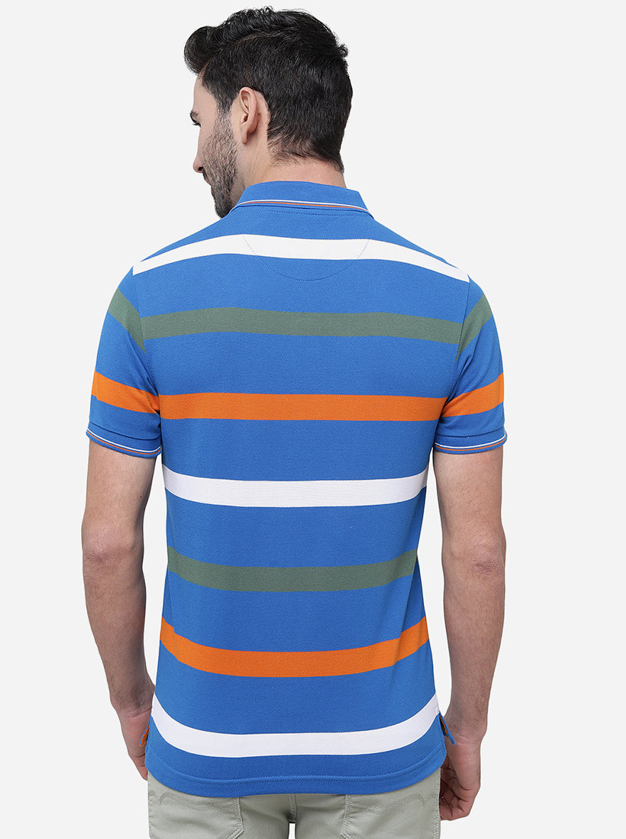 French Blue Striped Slim Fit Polo T-Shirt | Greenfibre