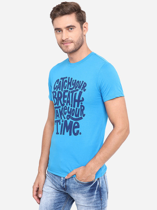 Aster Blue Printed Slim Fit T-Shirt | Greenfibre