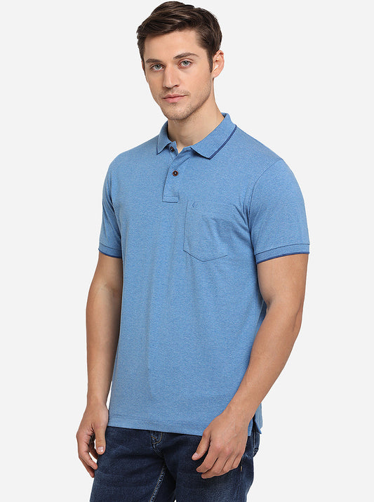 Azure Blue Solid Slim Fit Polo T-Shirt | Greenfibre