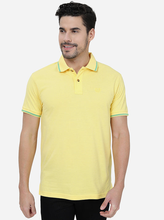 Yellow Solid Slim Fit Polo T-Shirt | Greenfibre