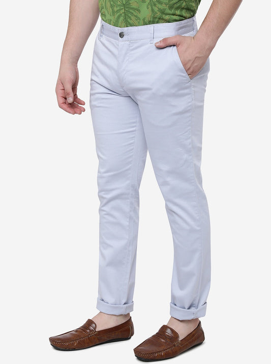 Aqua Blue Solid Super Slim Fit Casual Trouser | Greenfibre