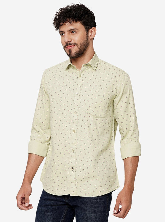 Light Green Printed Smart Fit Semi Casual Shirt | Greenfibre