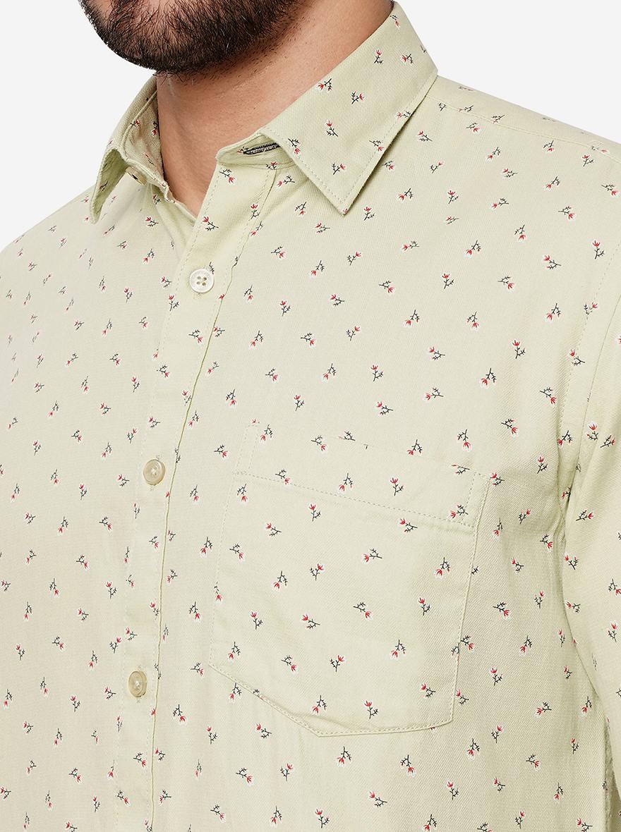 Light Green Printed Smart Fit Semi Casual Shirt | Greenfibre