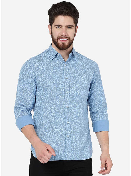 Blue Printed Slim Fit Casual Shirt | Greenfibre