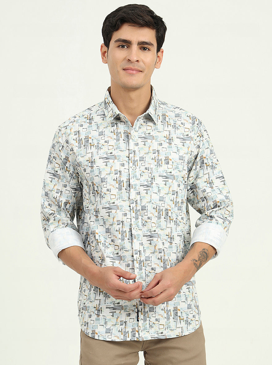 Grey Printed Slim Fit Casual Shirt | Greenfibre