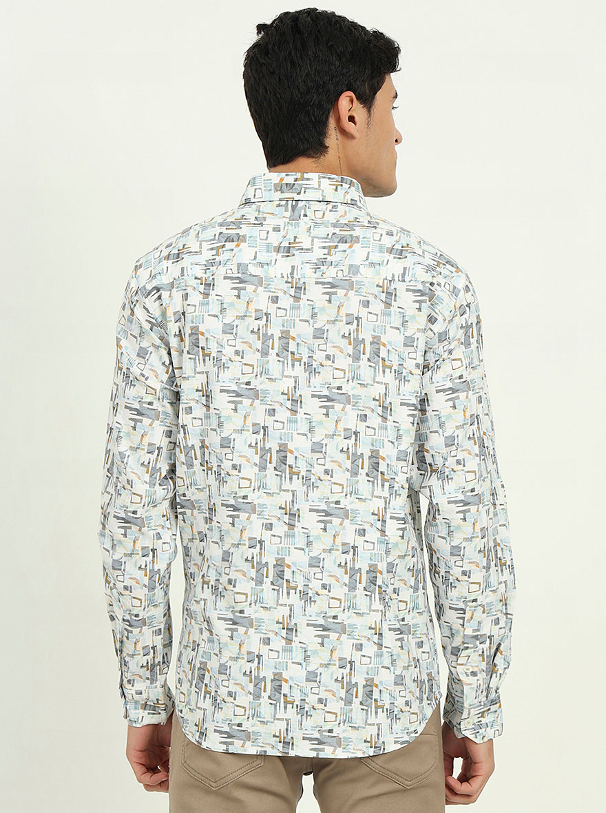 Grey Printed Slim Fit Casual Shirt | Greenfibre