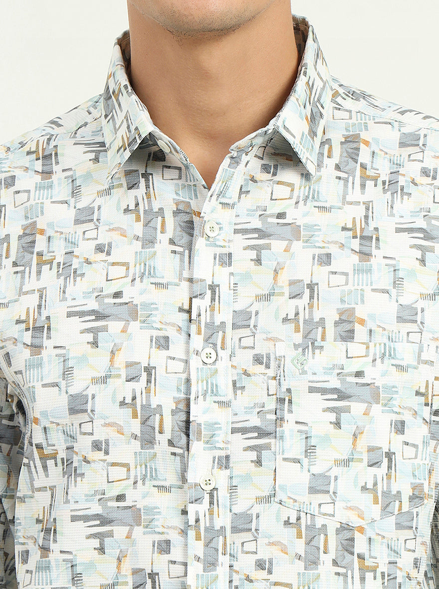 Grey Printed Slim Fit Casual Shirt | Greenfibre