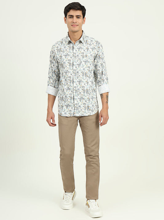 Grey Printed Slim Fit Casual Shirt | Greenfibre