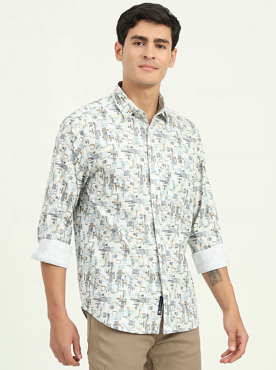 Grey Printed Slim Fit Casual Shirt | Greenfibre