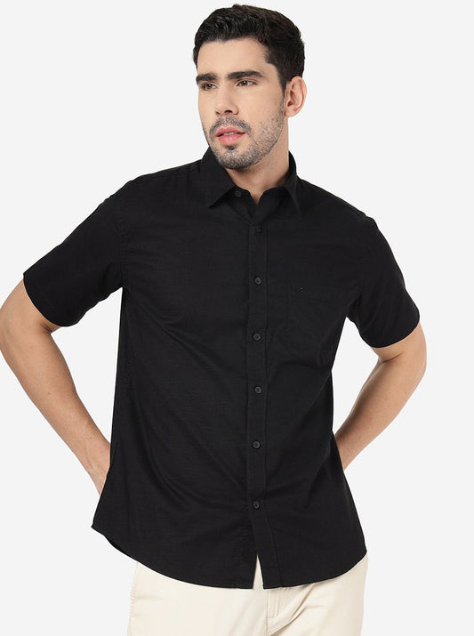 Black Solid Smart Fit Semi Casual Shirt | Greenfibre