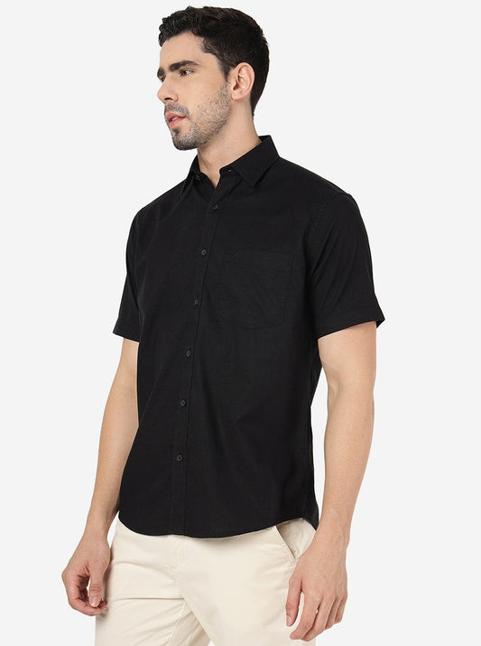 Black Solid Smart Fit Semi Casual Shirt | Greenfibre