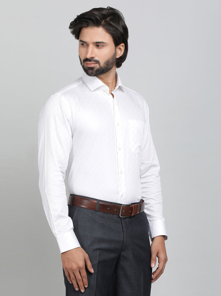 White Printed Slim Fit Formal Shirt | Metal
