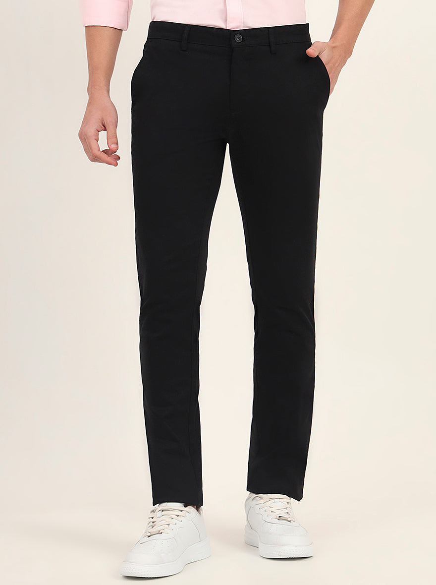 Black Solid Super Slim Fit Casual Trouser | Greenfibre