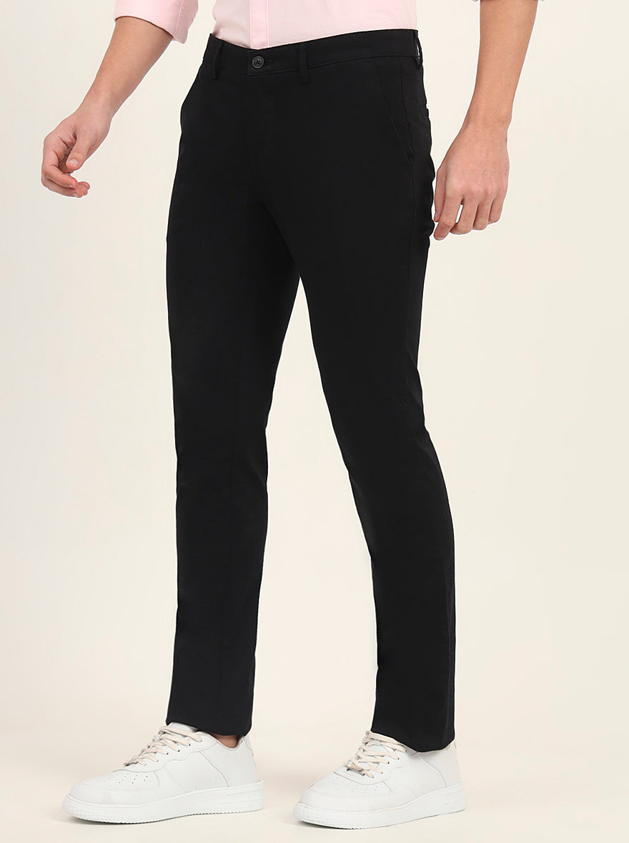 Black Solid Super Slim Fit Casual Trouser | Greenfibre