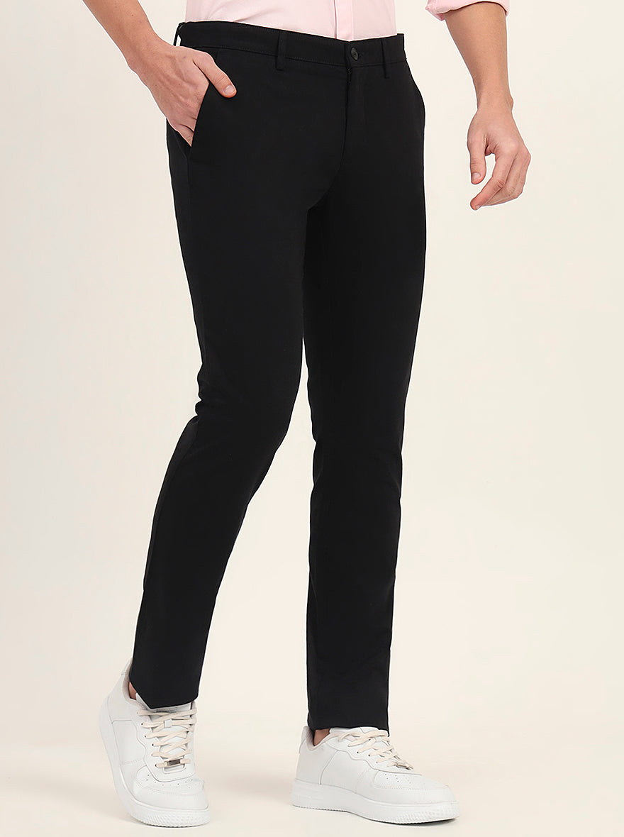 Black Solid Super Slim Fit Casual Trouser | Greenfibre