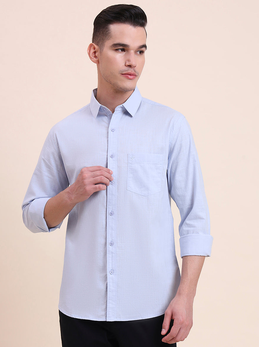 Sky Blue Solid Slim Fit Casual Shirt | Greenfibre