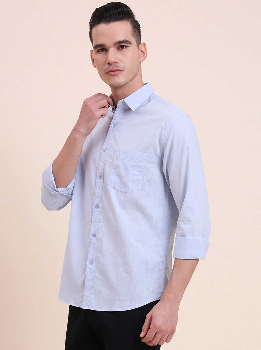 Sky Blue Solid Slim Fit Casual Shirt | Greenfibre